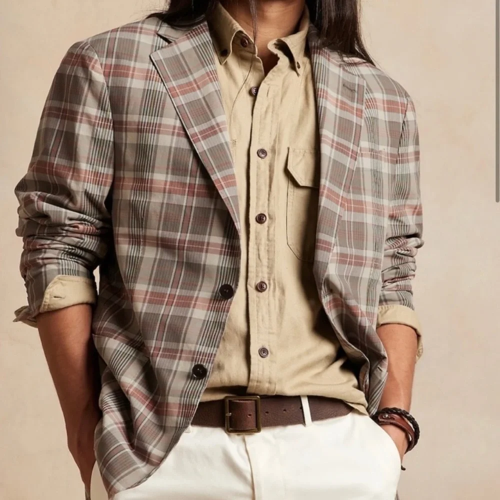 NWT Banana Republic Madras Plaid Cotton Blazer Size 38R
